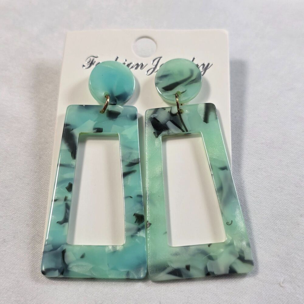 Geometric Acrylic Drop Dangle Earrings Mint Green Tortoise Resin Statement New